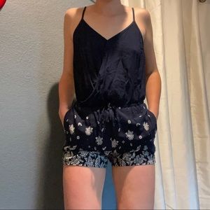 Garage Drawstring Navy Romper with White Detailing